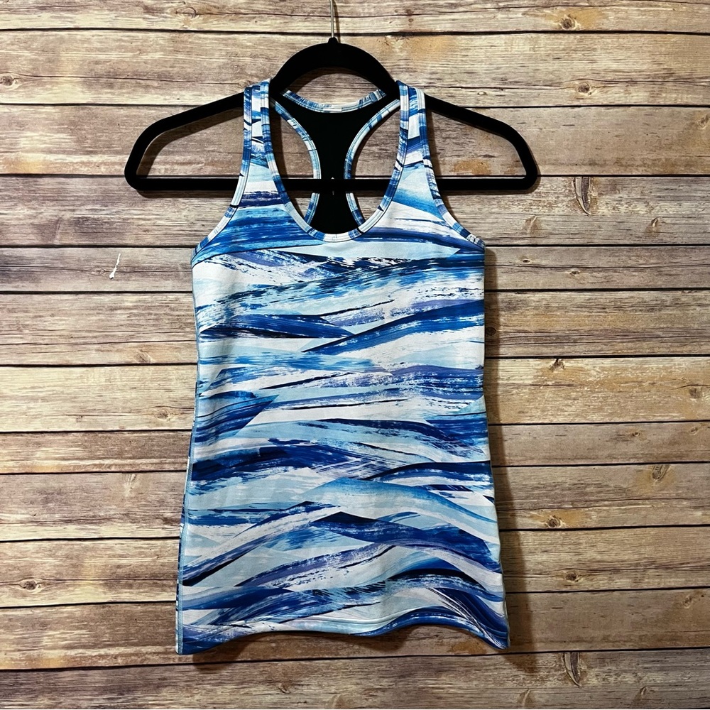 Iviva Girls Tank reversible black Blue Print size 10? b3